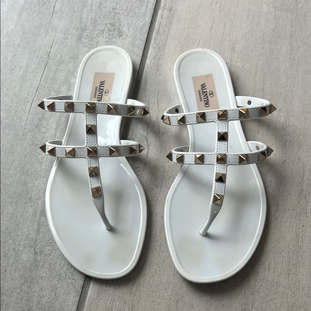 Valentino Rockstud Caged White Studded Sandals Jelly Rubber Flat
